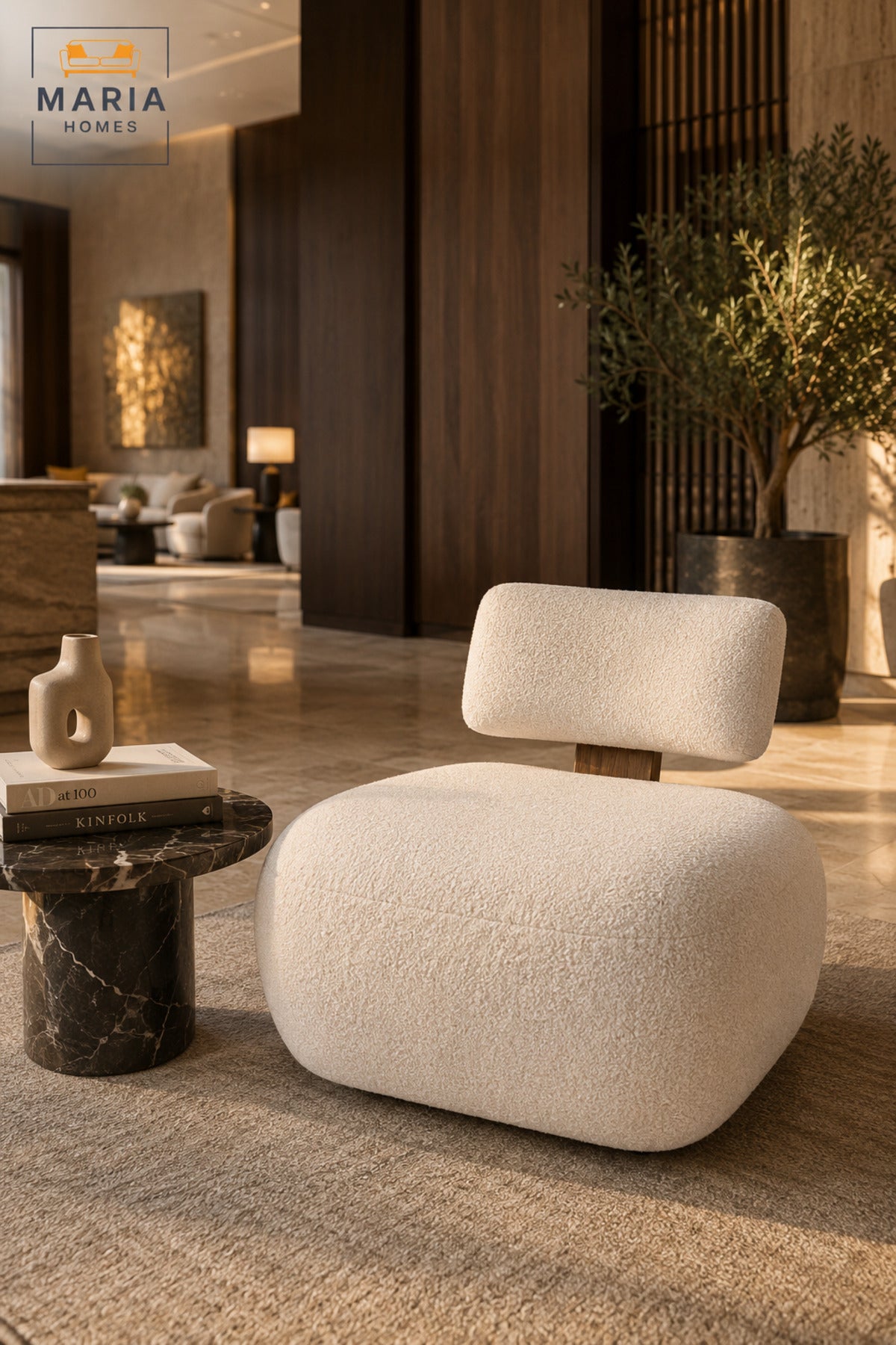 Modern Accent Lounge Chair Cream Upholstered Armchair Comfy Living Room Furniture