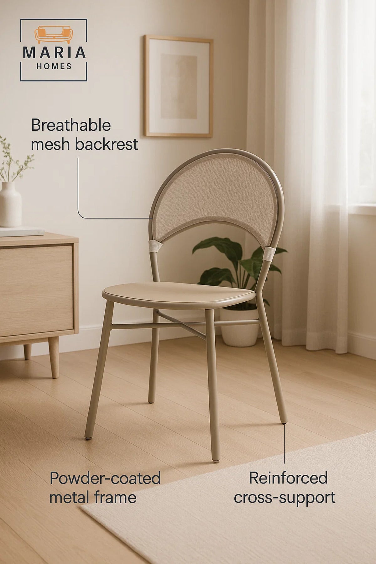 Modern Mesh Back Metal Chair Ð Taupe Frame and Round Seat Design