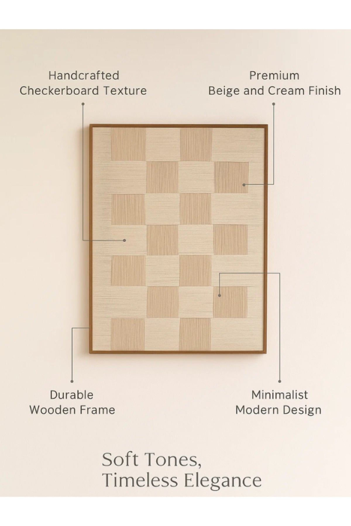 Modern Geometric Wall Art Ð 120_80 cm Beige and Cream Checkered Framed Canvas DŽcor
