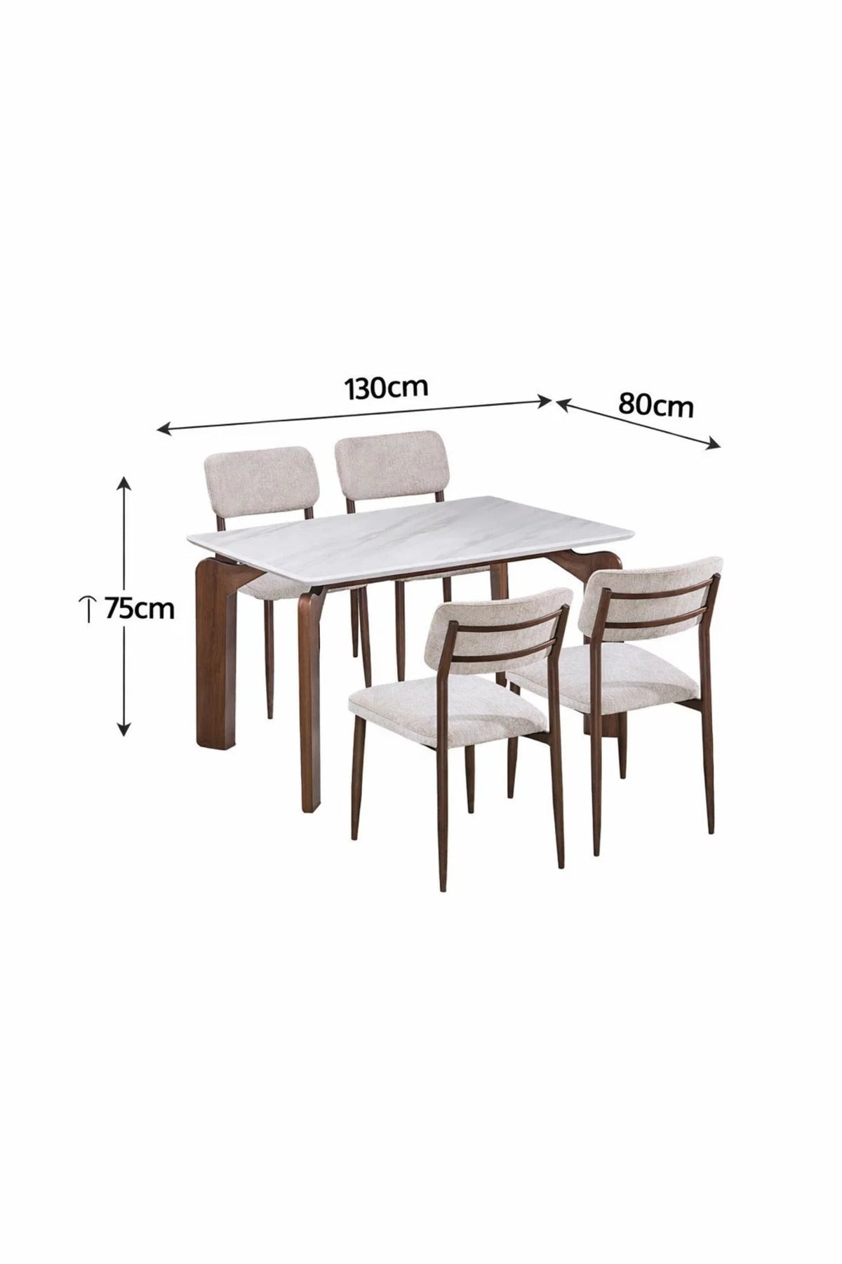 Luxury 5-Piece Dining Room Set with Marble Look Table and 4 Beige Chairs for Modern Home Interiors