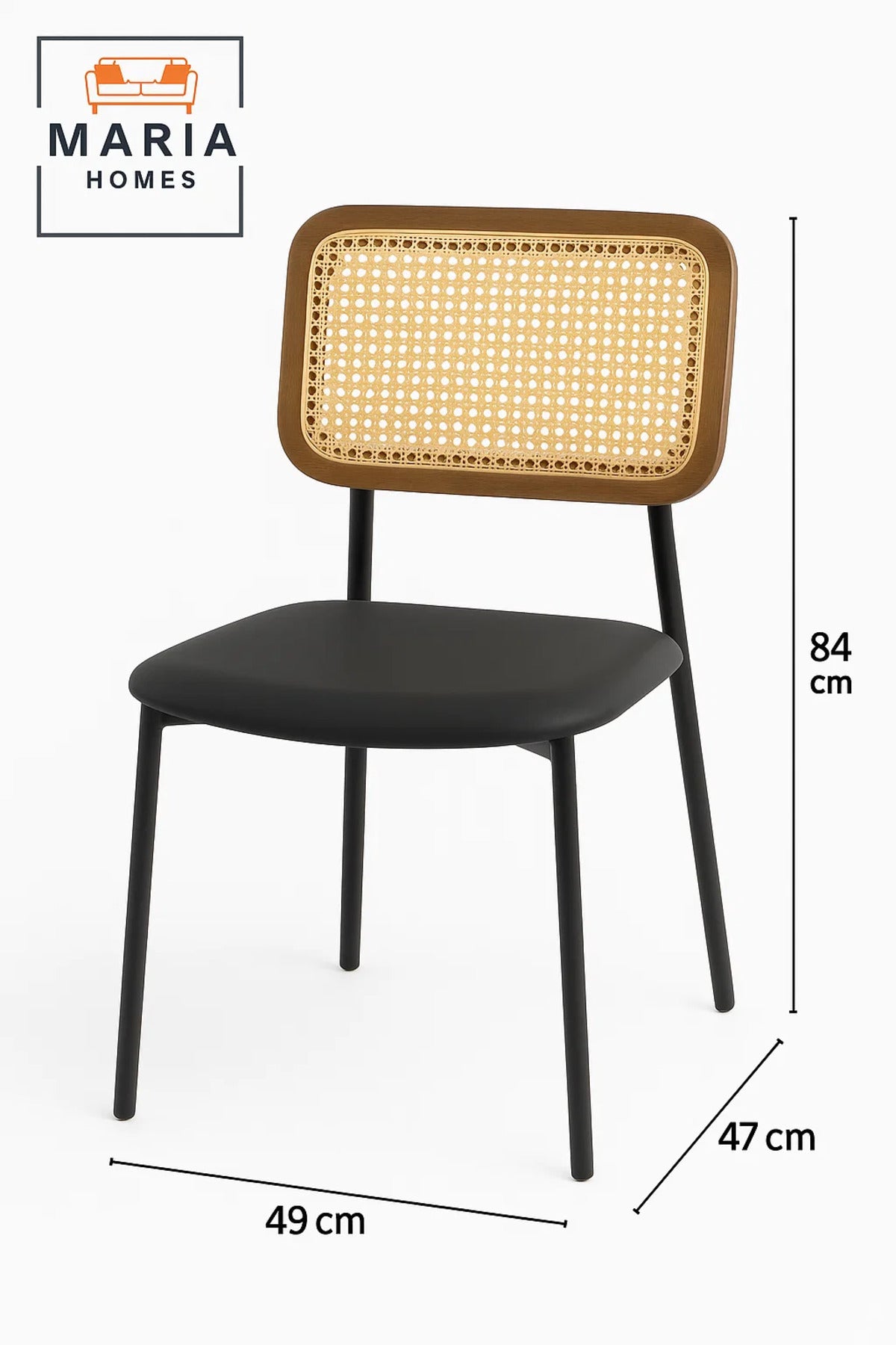 Contemporary Black Chair with Cane Backrest and Faux Leather Seat Ð Sleek Dining or Accent Chair