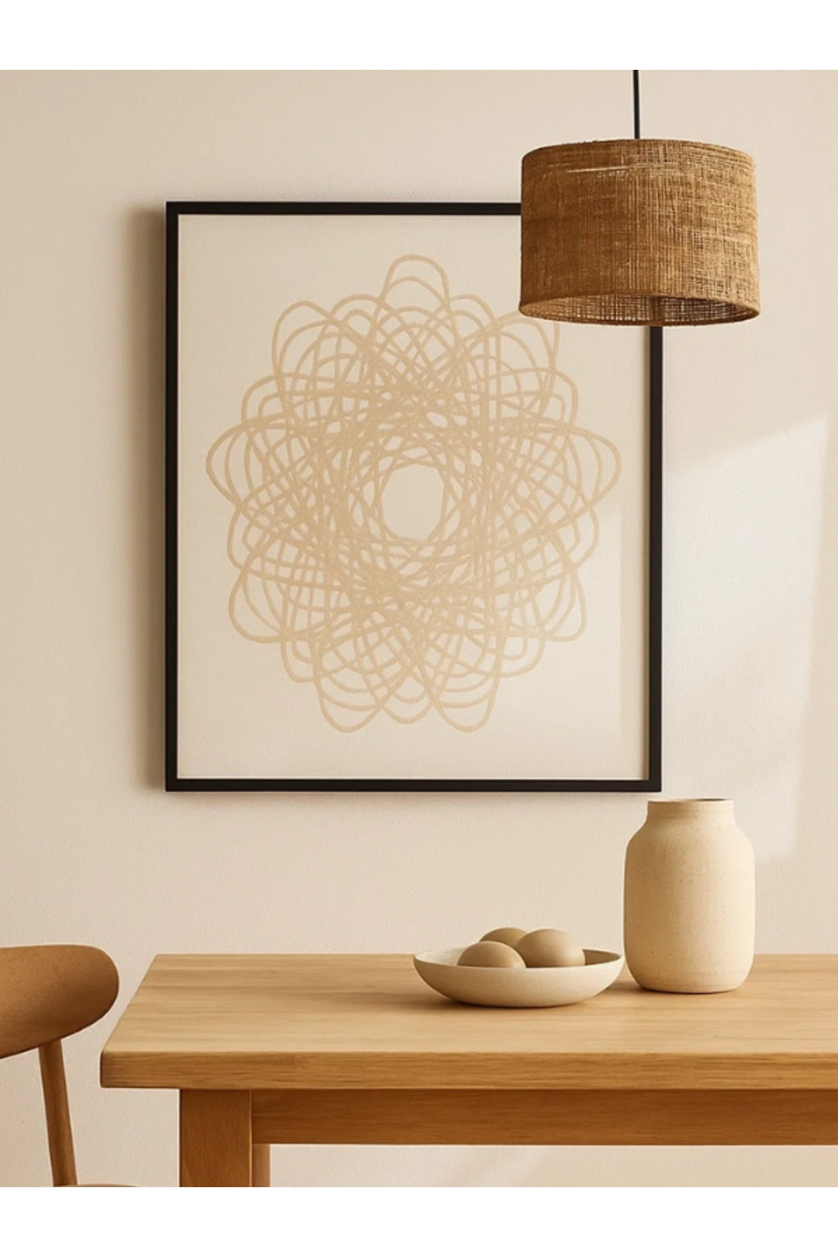Modern Abstract Wall Art Ð 90_90 cm Beige Line Pattern Framed Canvas Decoration