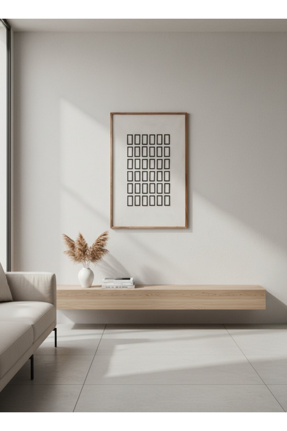 Modern Geometric Wooden Wall Art with Natural Wood Frame Decorative Panel 120x80cm