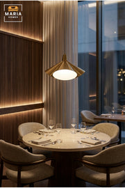 Modern Brass Pendant Light with Sculptural Metal Shade and Diffuser, Hanging Ceiling Lamp for Dining Room, Kitchen Island, Living Room, Café and Restaurant