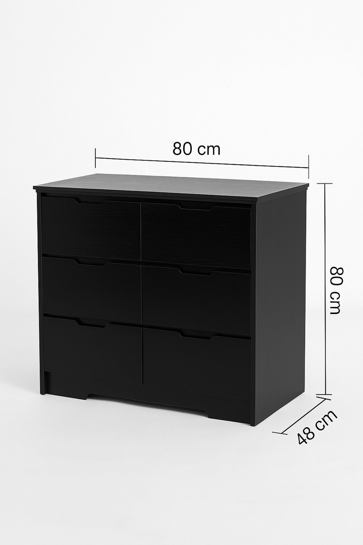 Black Wooden Dresser 80_48_80 cm Ð Modern 6-Drawer Storage Cabinet for Bedroom & Living Room