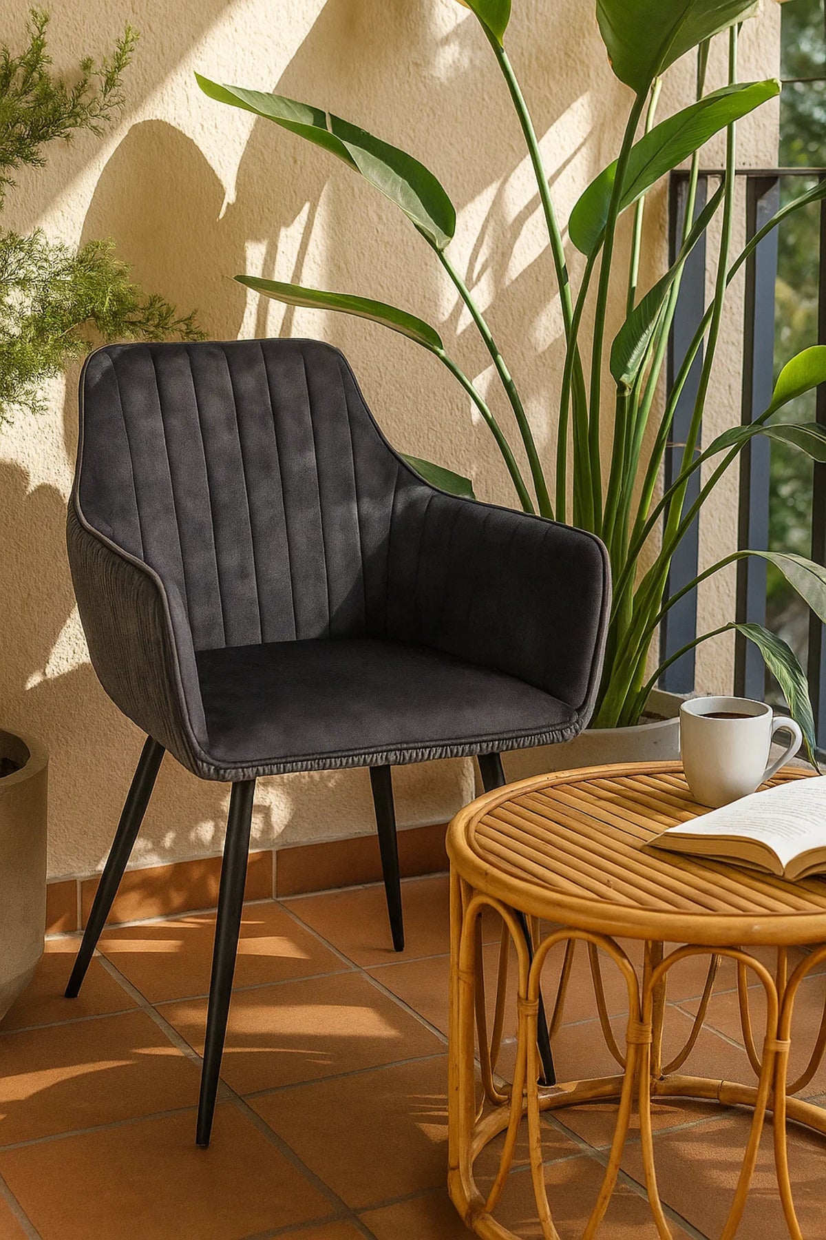 Modern Dark Grey Velvet Armchair √ê Stylish Fabric Dining & Office Accent Chair for Living Room