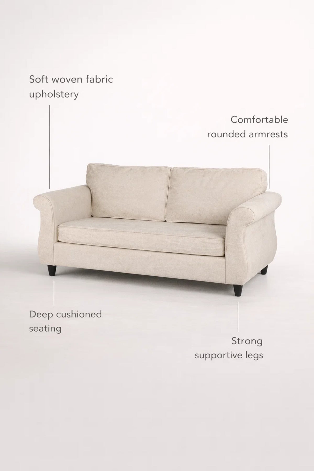 Beige Two Seater Sofa with Cushioned Seat and Classic Design