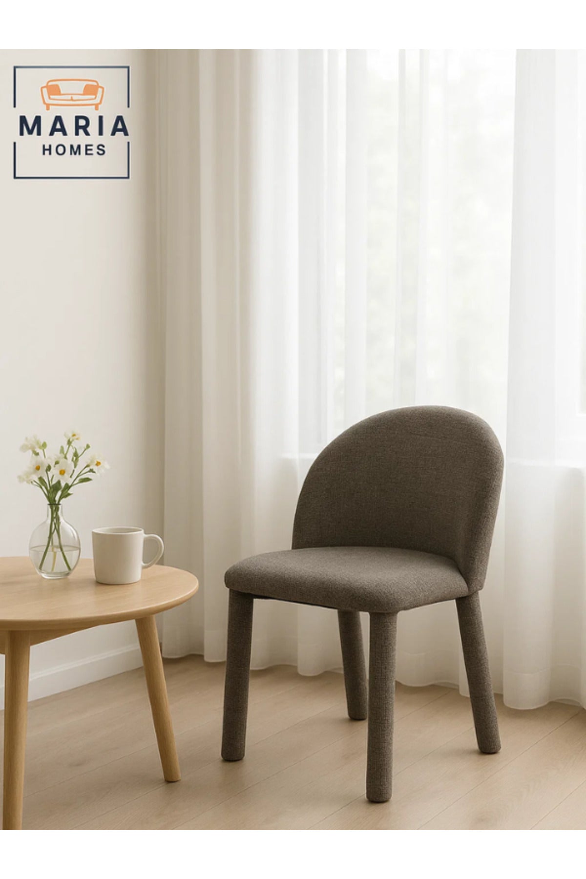 Grey Upholstered Dining Chair Ð Modern Fabric Seat with Full Padded Legs