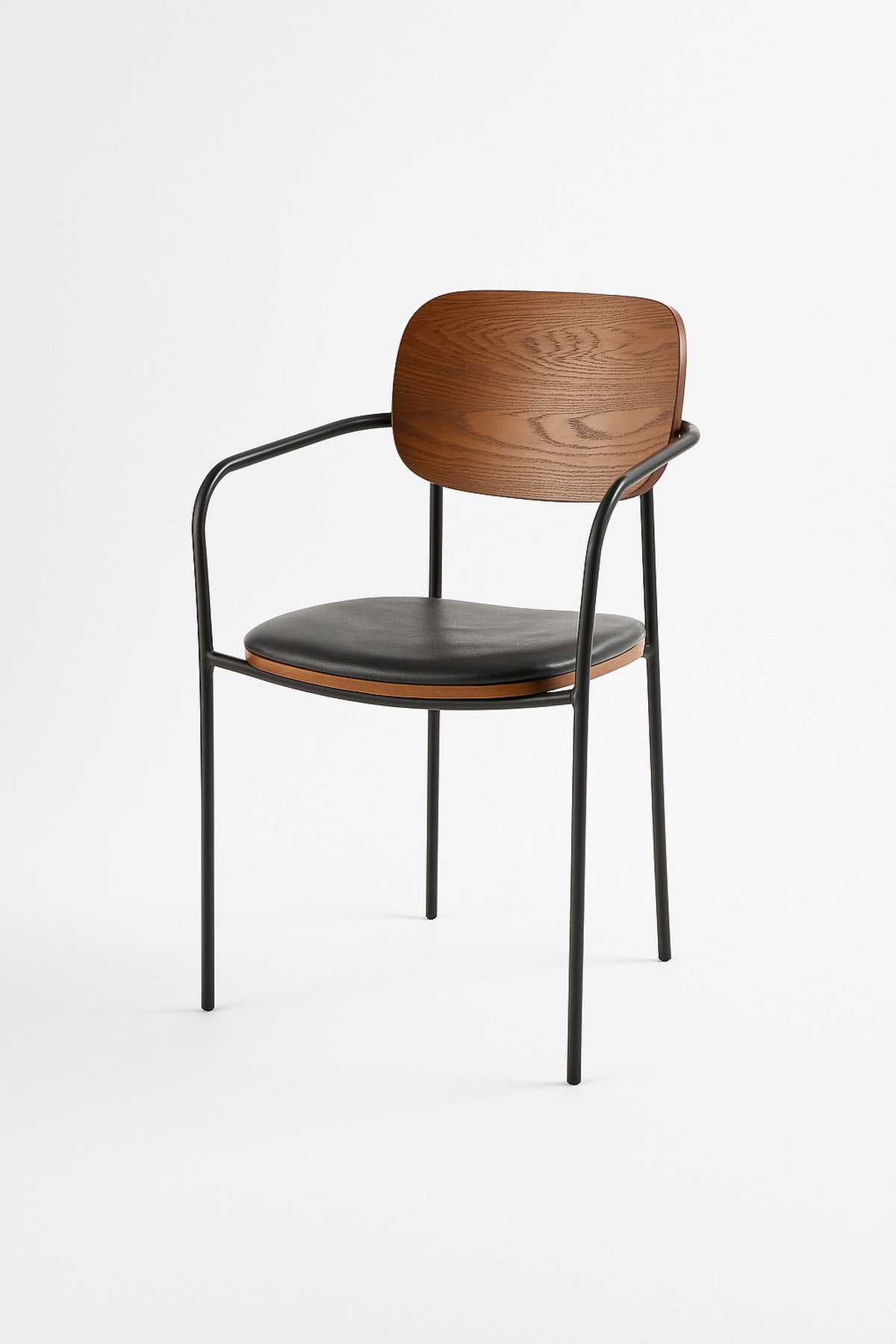 Dark Walnut Dining Chair Ð Modern Wood and Metal Armchair with Black Seat for Dining Room