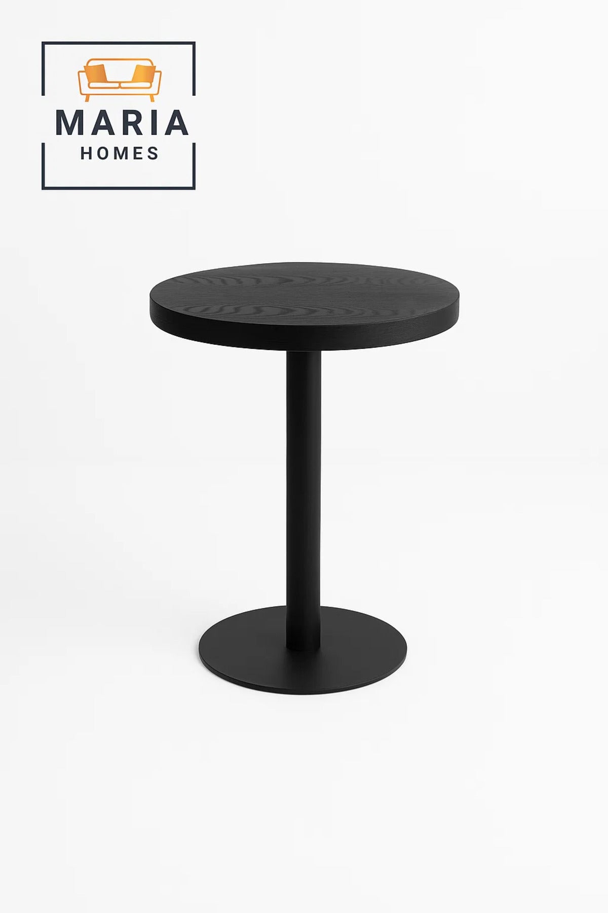 Round Black Pedestal CafŽ Table with Wooden Top