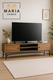 Large Industrial TV Stand in Brown Wood with Metal Base Ð 200x40x50 cm Media Console