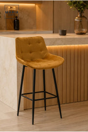 Modern Upholstered Counter Stool with Tufted Seat, Curved Backrest and Metal Frame