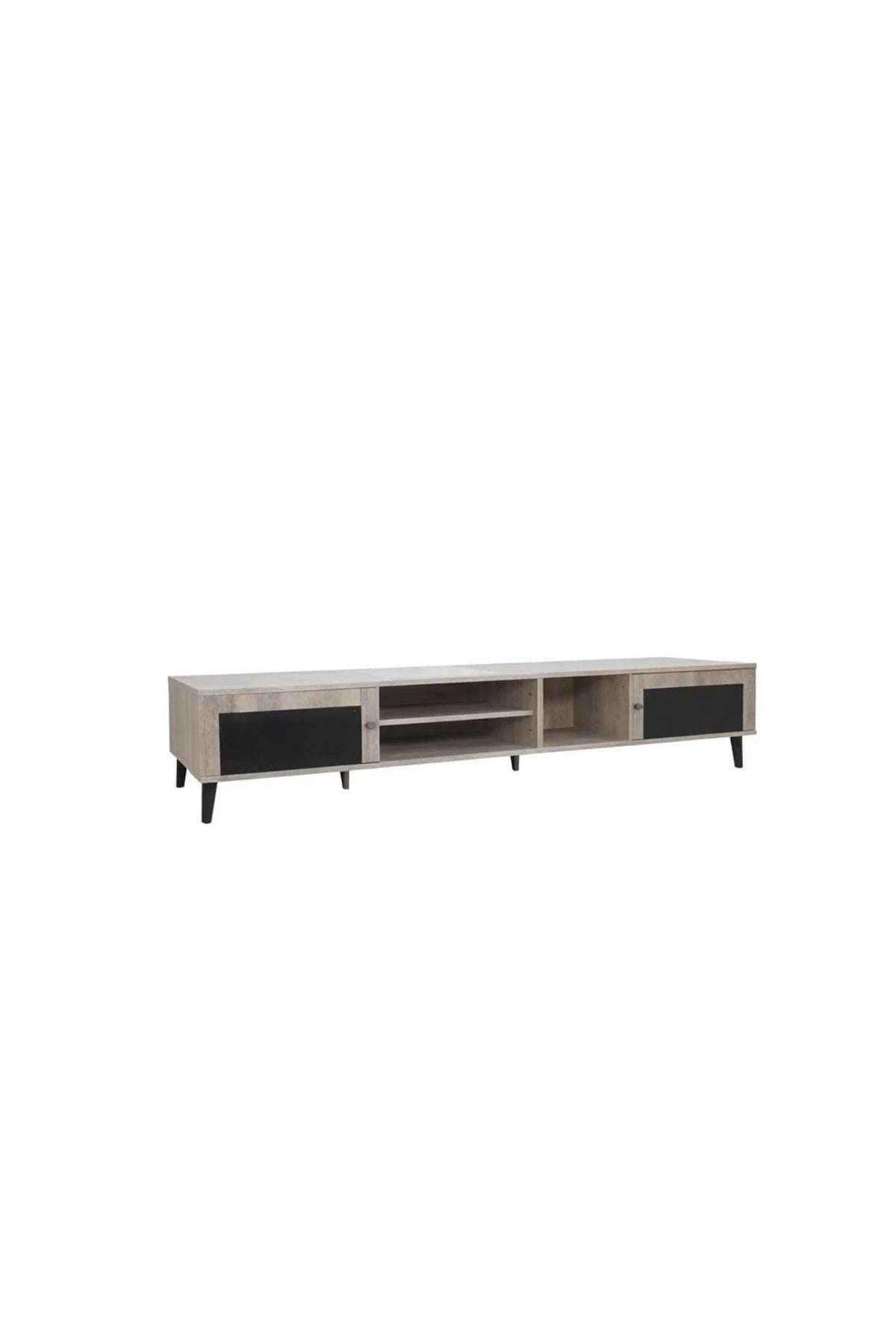 Beige & Black TV Stand √ê 200x40x45 cm Modern Plasma Table with Cabinets & Shelves