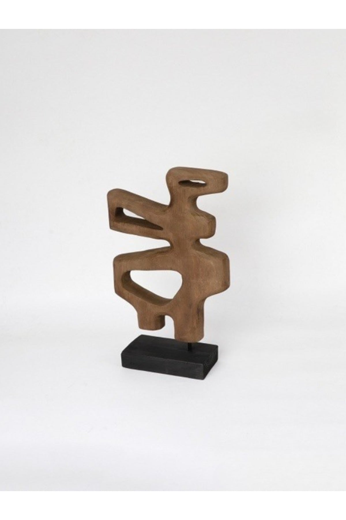 Walnut and Black Wooden Abstract Decorative Sculpture on Stand Ð Contemporary Art Accent