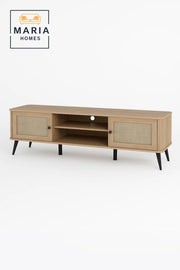 Light Wood TV Stand with Fabric Panel Doors and Center Shelves-size 160*40*50 CM