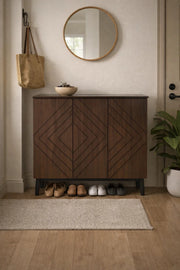 Elegant Geometric Brown Shoe Cabinet with Ample Storage for Entryway and Hallway Organization