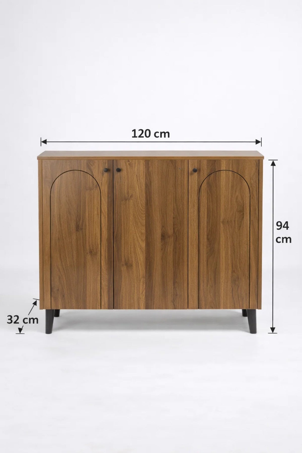 Dark Brown Wooden Shoe Cabinet with 3 Doors 120 x 32 x 94 cm