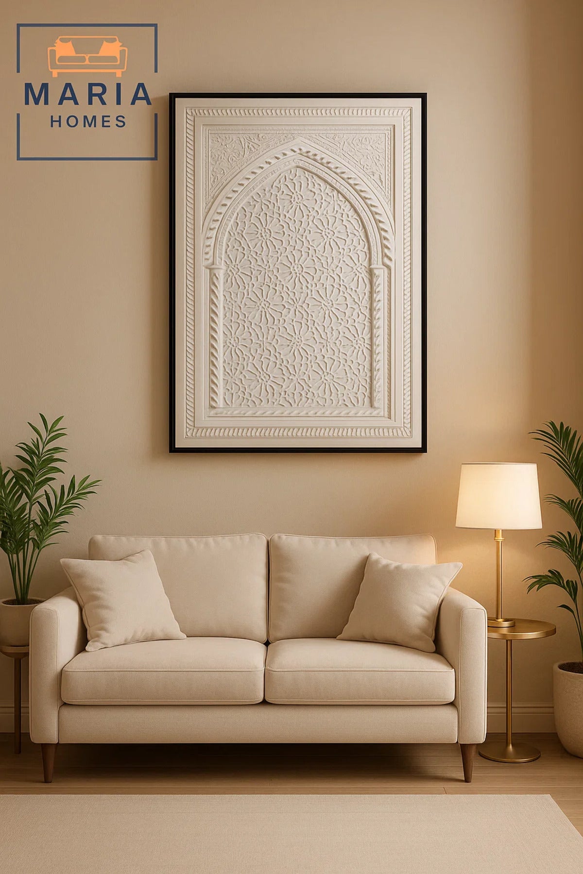 Arabic Geometric Wall Art Panel 120_80 cm √ê Premium White Design