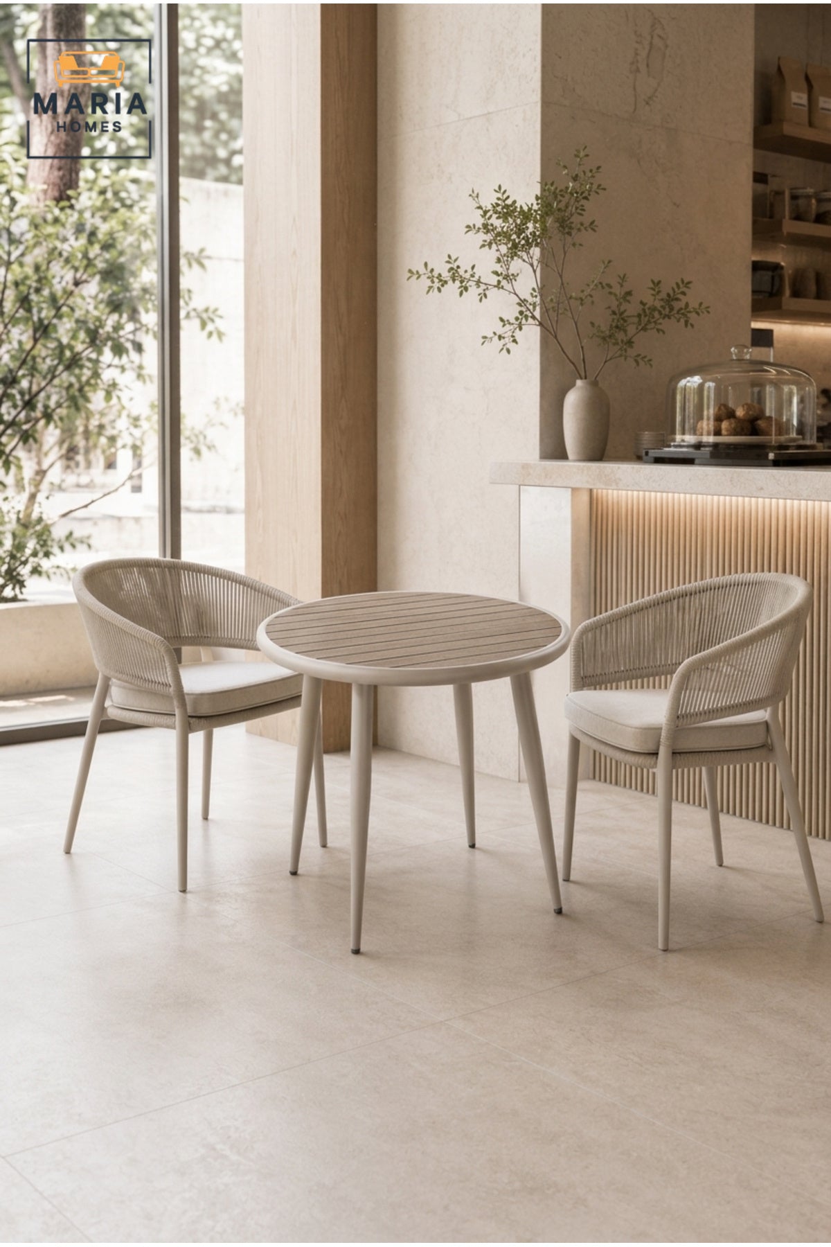 Modern Round Dining Table Café Table Patio Table Outdoor Bistro Table Wooden Top White