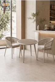 Modern Round Dining Table Café Table Patio Table Outdoor Bistro Table Wooden Top White