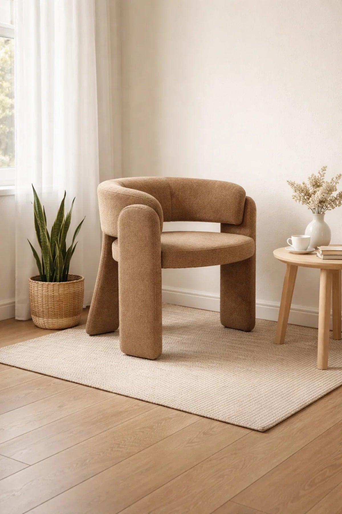 Luxury Coffee Fabric Dining Chair Modern Upholstered Armchair for Living Room Bedroom Interior