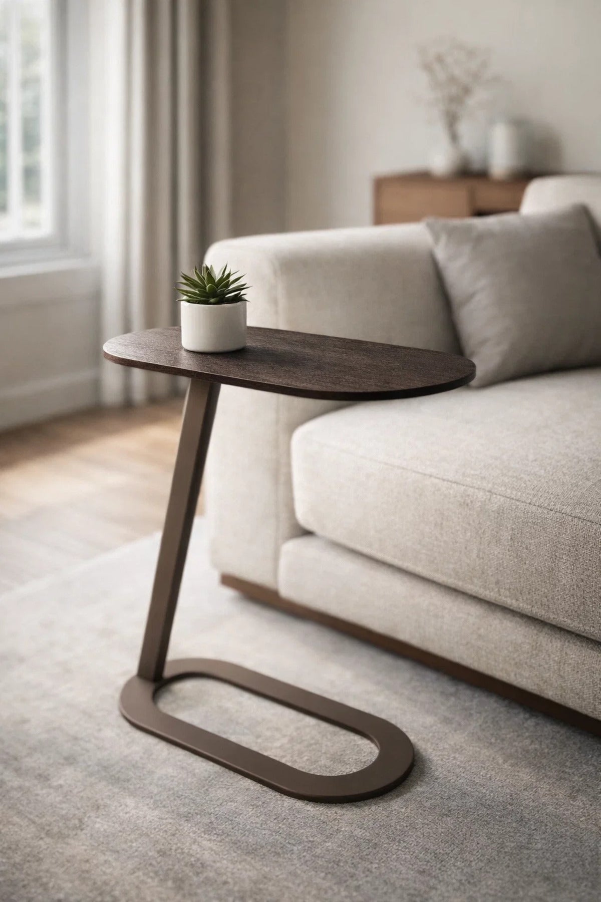 Modern Brown Side Table with Sleek Metal Base, 60x30x60 CM modern brown side