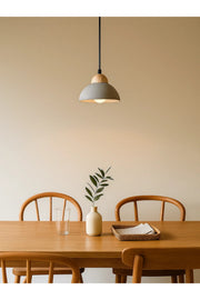 Modern Gray Pendant Light Ð Concrete and Wood Hanging Lamp for Living & Dining Room