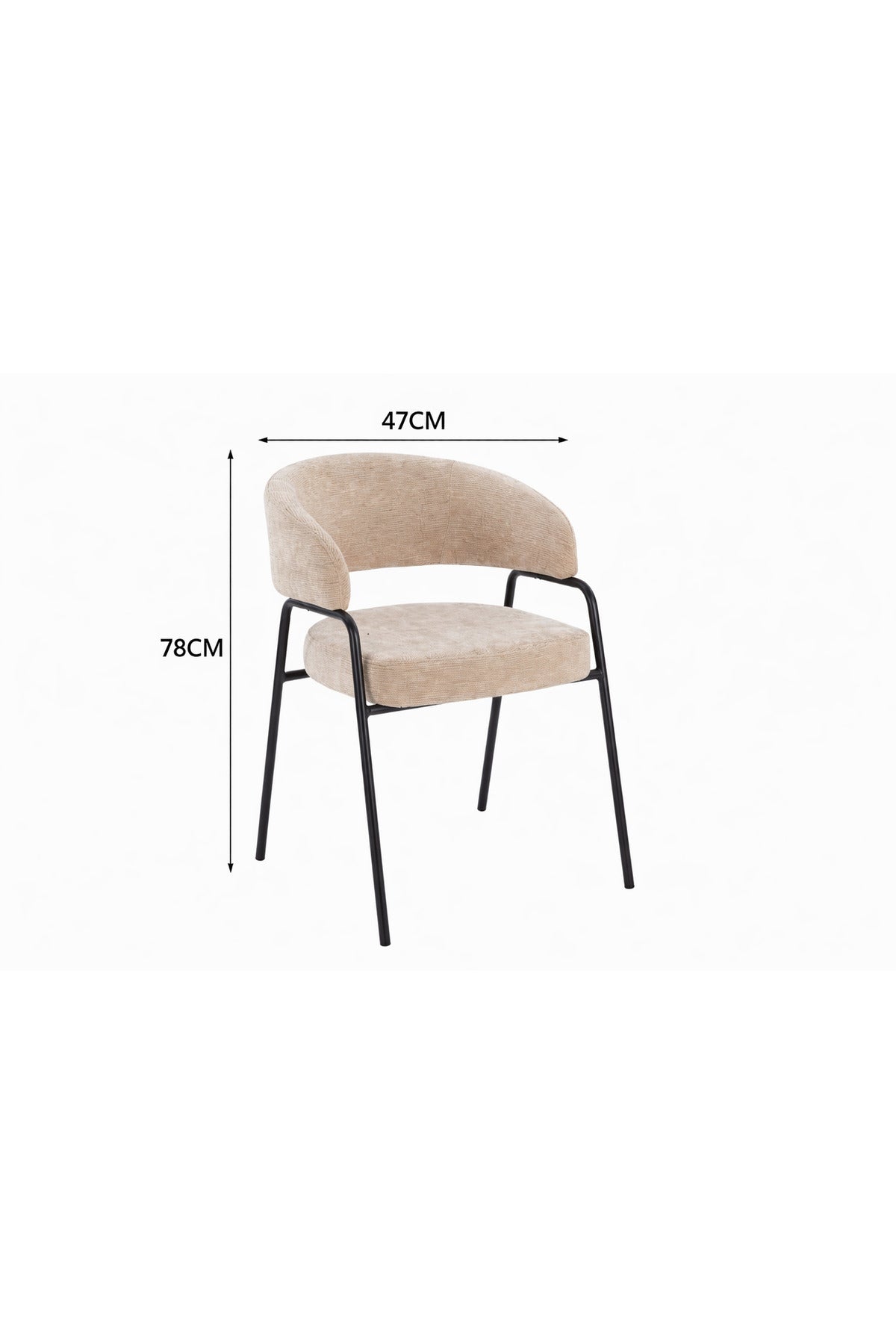 Light Beige Armchair with Black Metal Legs, 78x47x50 CM light beige armchair Dining
