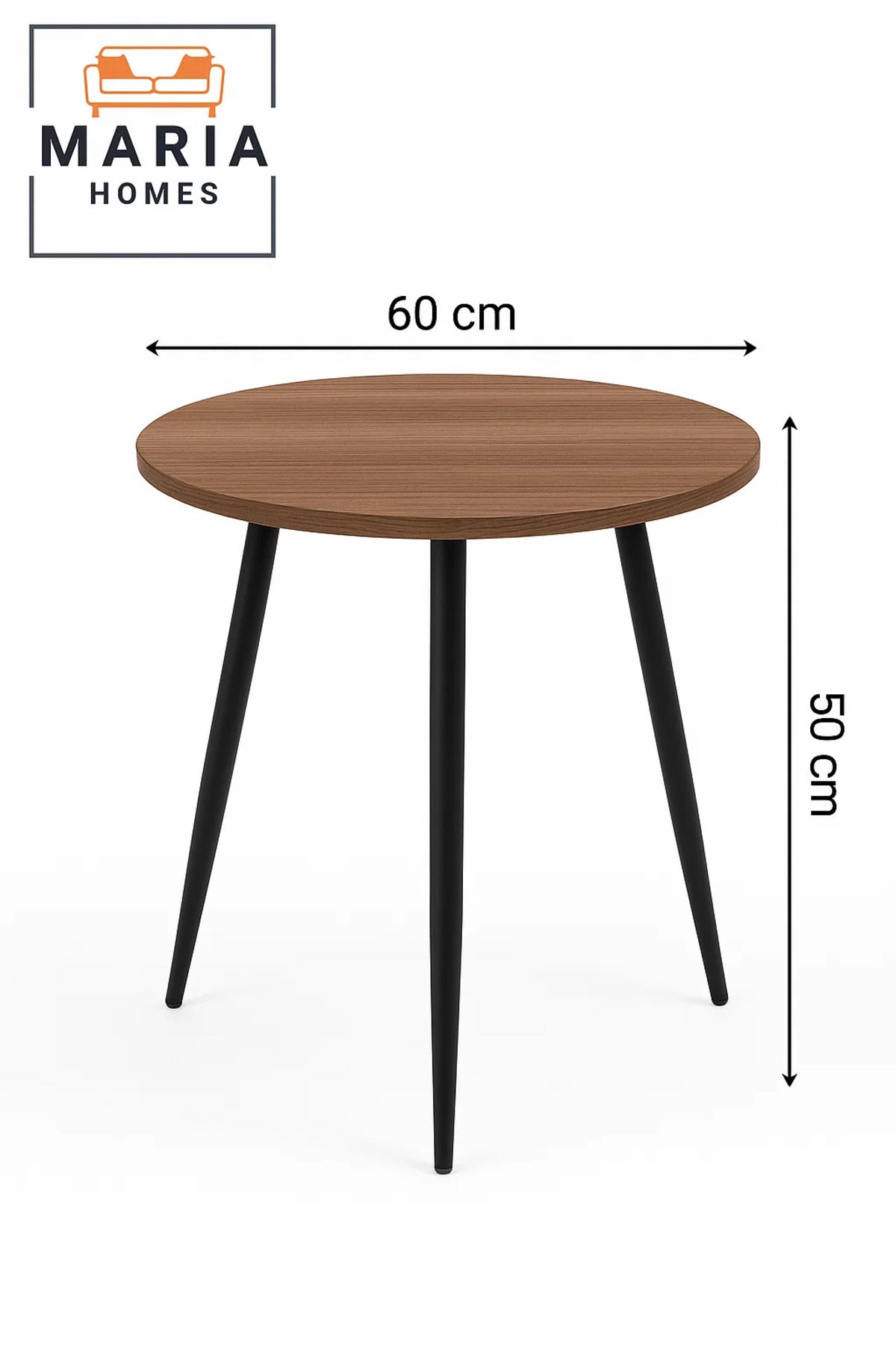 Round Light Wood Side Table with Black Tapered Legs