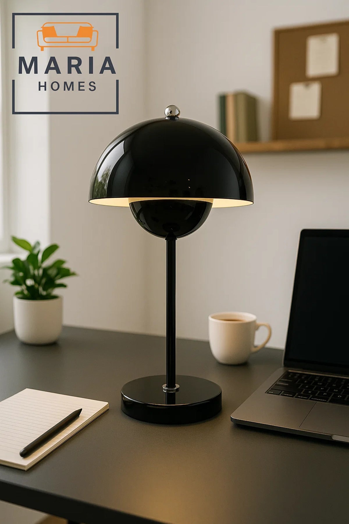 Glossy Black Dome Table Lamp