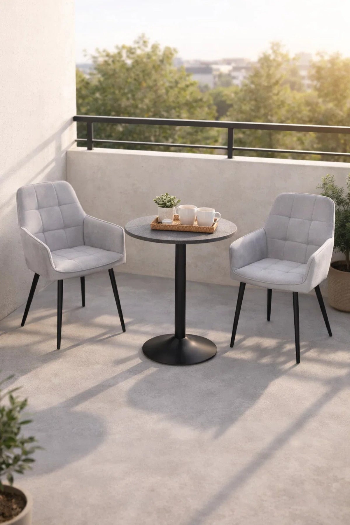 Stylish Grey 3-Piece Conversation Set with Two Armchairs and Round Table for Modern Interiors