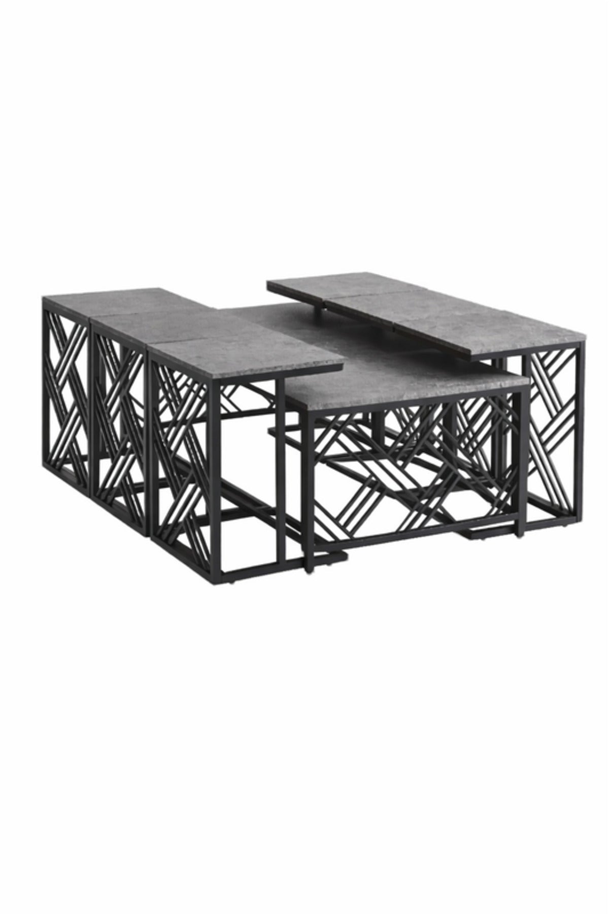 Modern Grey Coffee Table Set with 6 Side Tables 130 _ 70 _ 45 cm