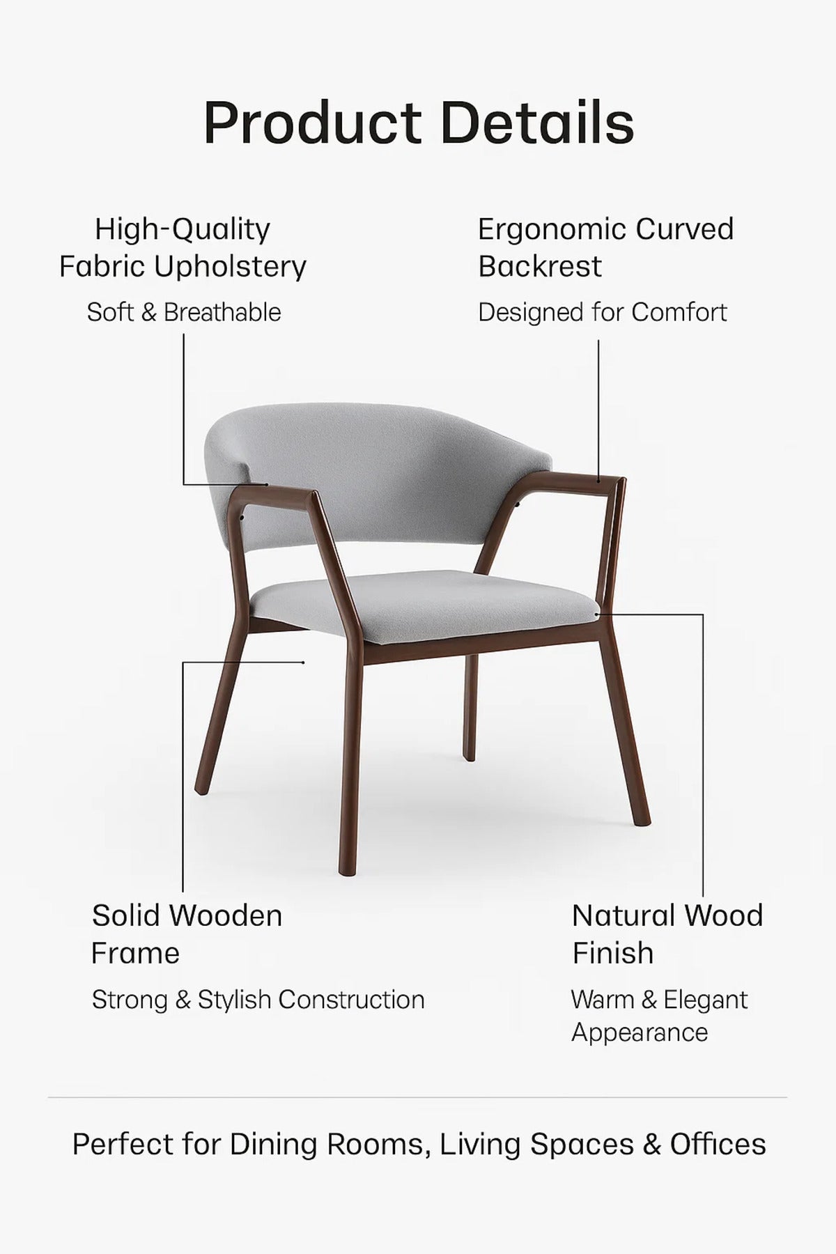 Modern Grey Upholstered Dining Chair with Wooden Legs √ê Comfortable Accent Chair for Home Office