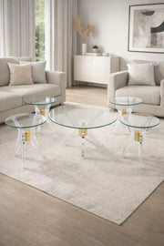 Luxury 5Piece Glass Coffee Table Set with Gold and Clear Acrylic Base √ê Modern Living Room Furniture