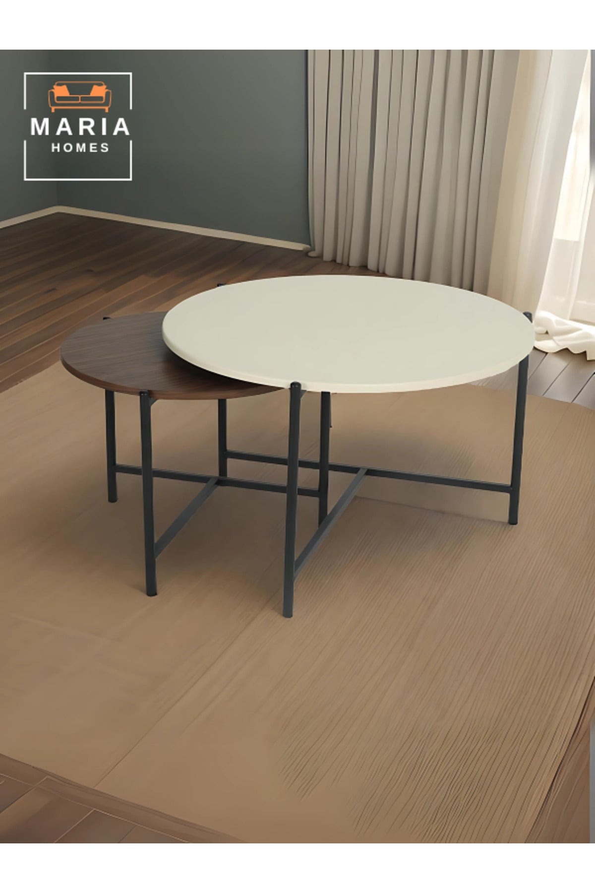 Modern Nested Center Table with Beige and Walnut Tops