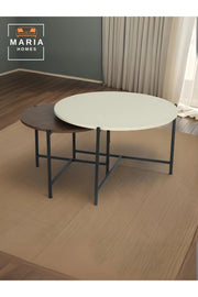 Modern Nested Center Table with Beige and Walnut Tops