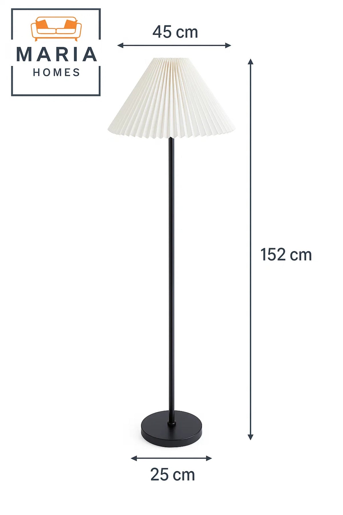 Black Floor Lamp with White Pleated Shade