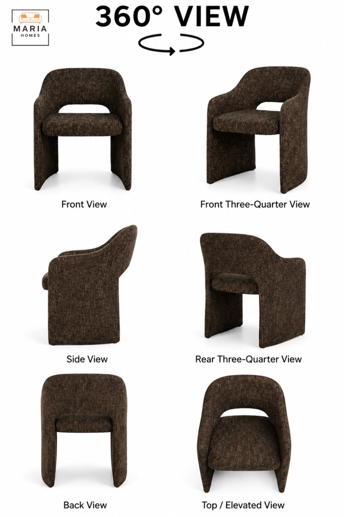 Modern Brown Fabric Accent Chair with Curved Backrest, Integrated Armrests, Open Back & Padded Seat, Contemporary Dining Lounge Chair for Living Room Office