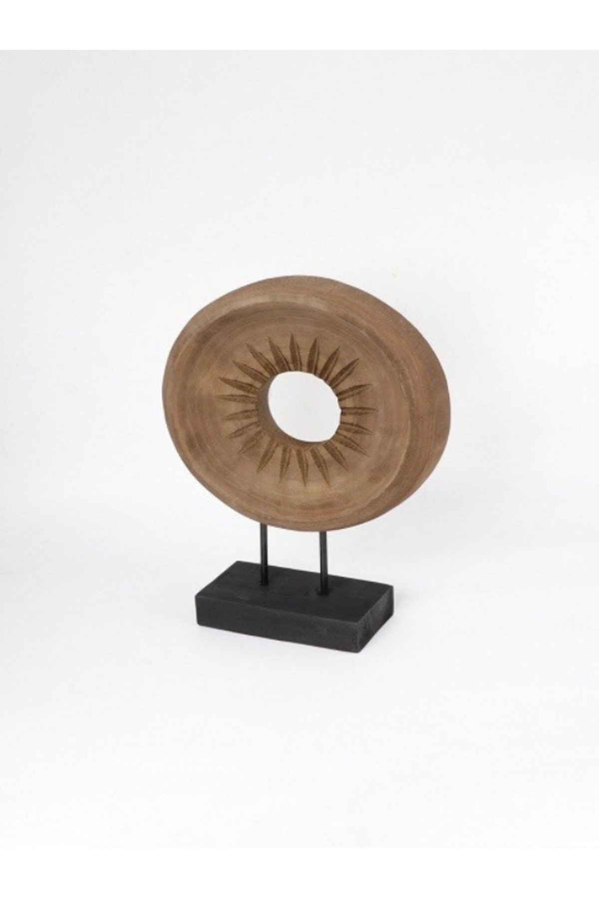 Walnut and Black Wooden Round Decorative Sculpture on Stand Ð Modern Home Accent