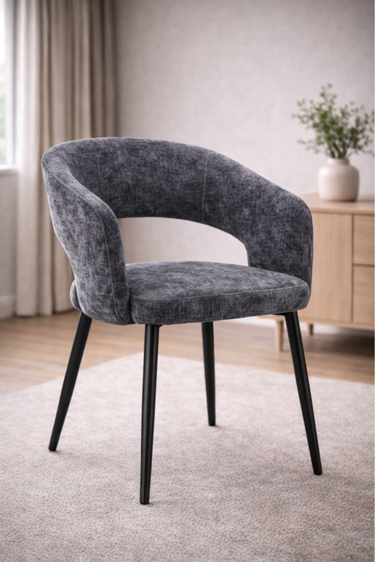 Dark Grey Fabric Arm Dining Chair 80x44x48cm Modern dark grey fabric Kitchen