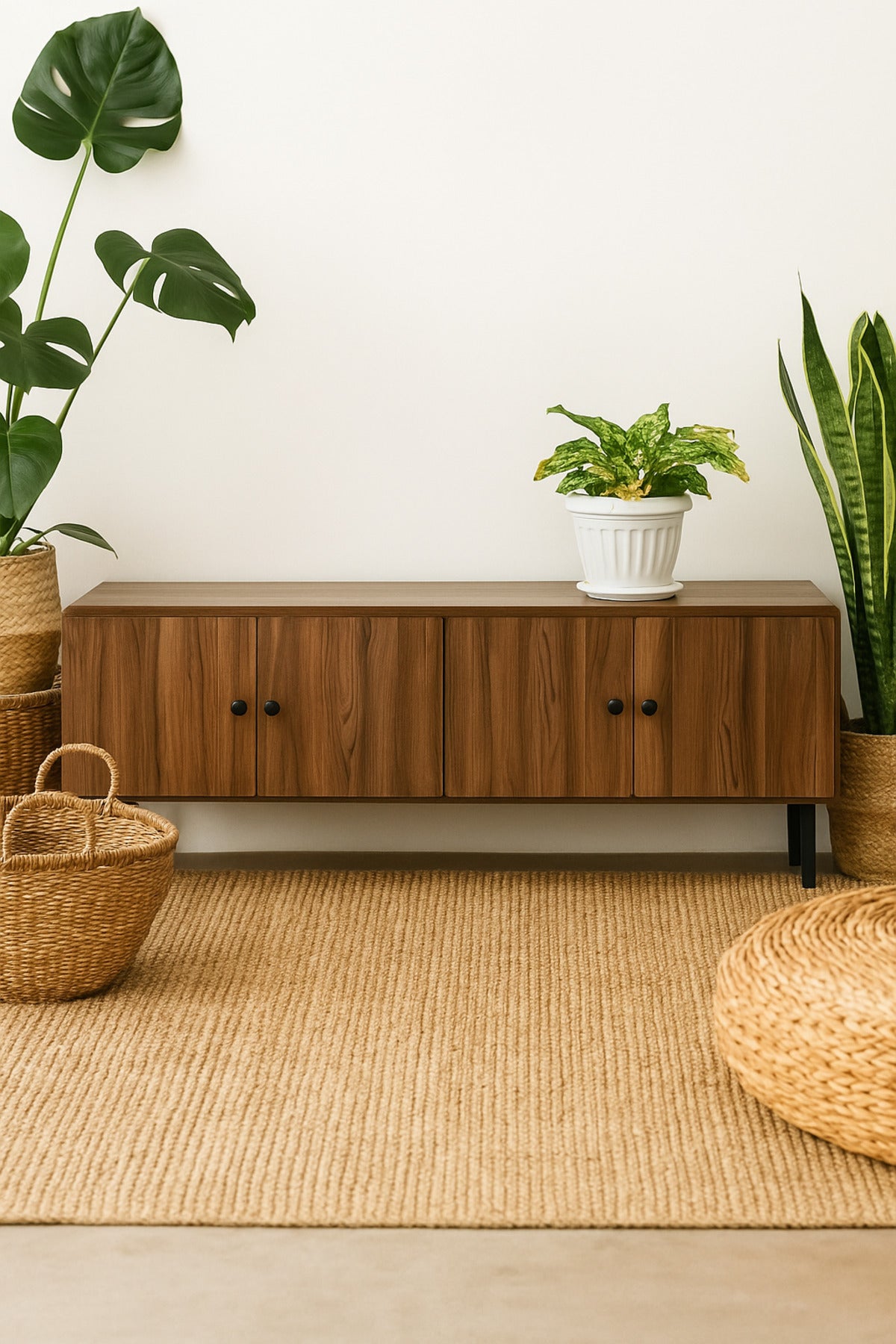 Modern Wooden TV Cabinet Ð 163_40_54 cm | Walnut Finish Entertainment Unit with Storage