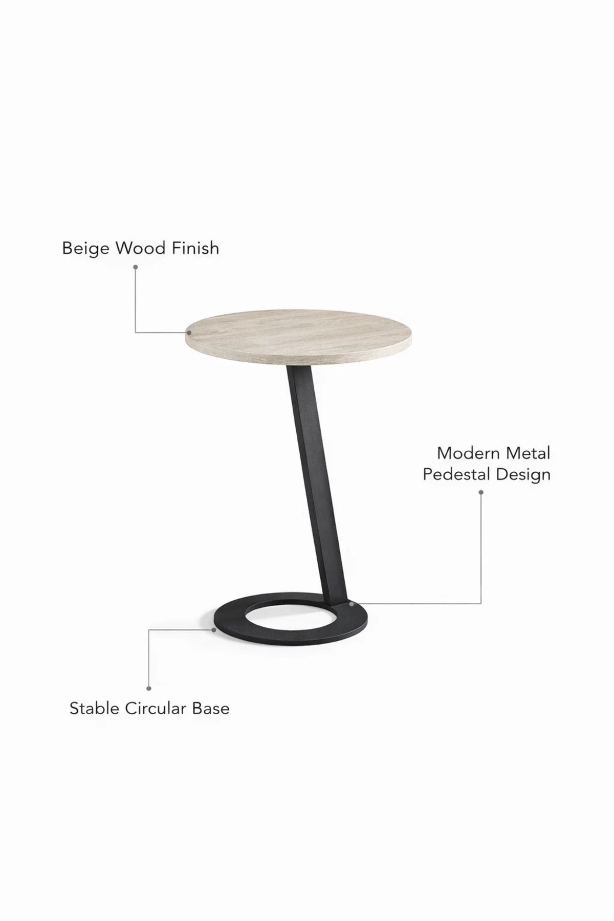 Beige Round Side Table 45_45_60 CM Wooden Top with Black Metal Base beige round side
