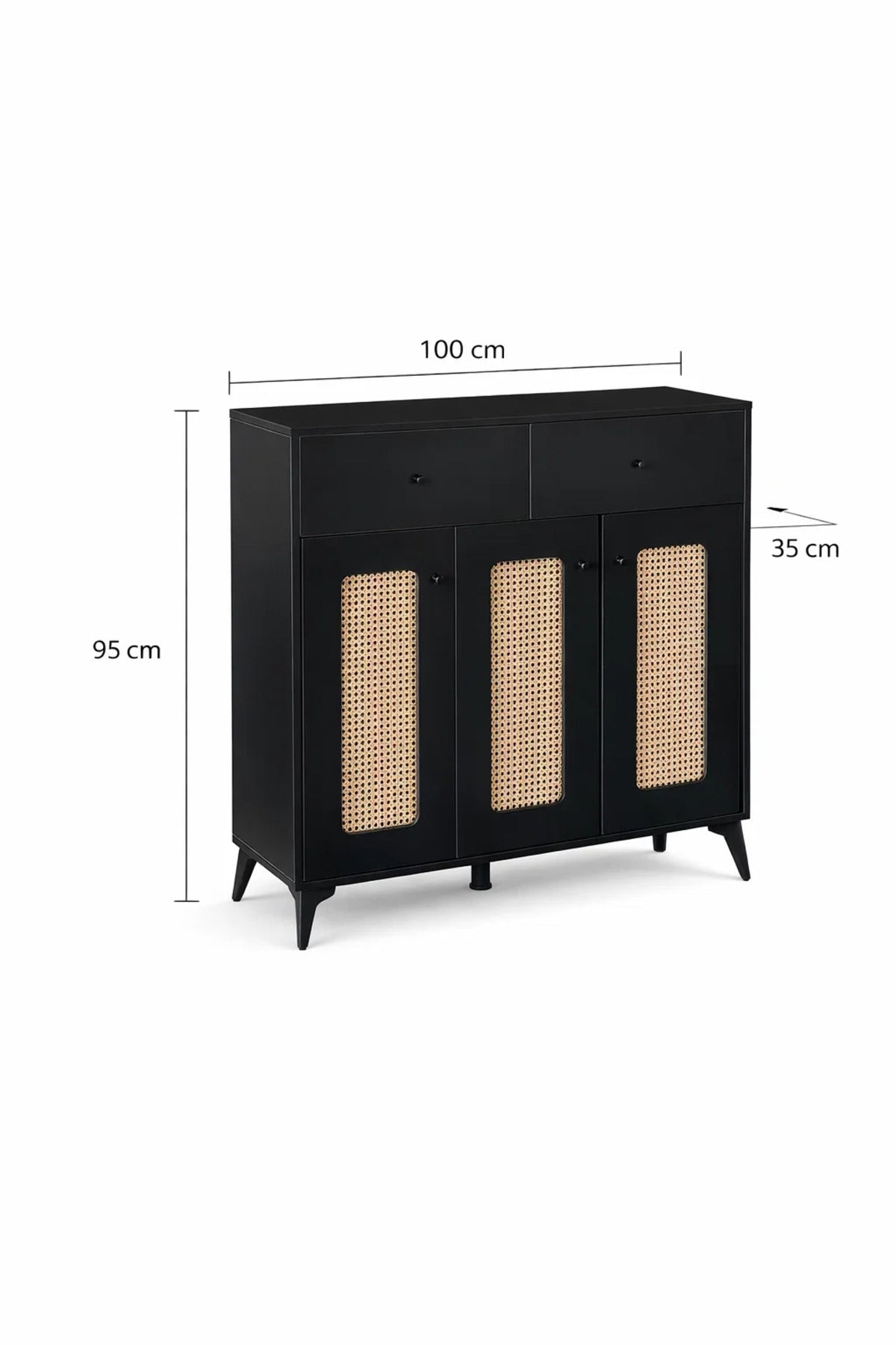 Stylish Black Rattan Shoe Cabinet with Drawers Multi Purpose Hallway Console Table Storage Unit