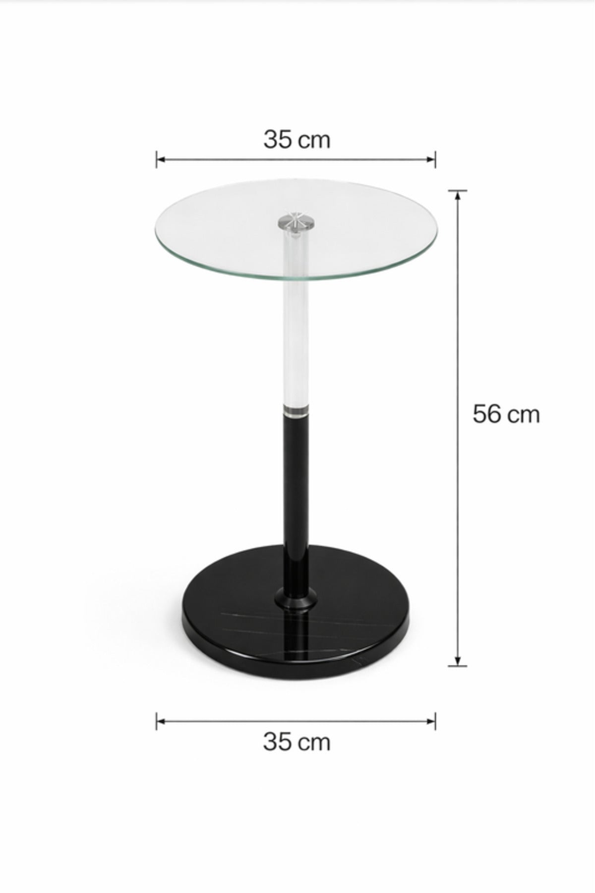 Round Glass Side Table with Black Base 35_35_56 cm Modern Accent round glass side