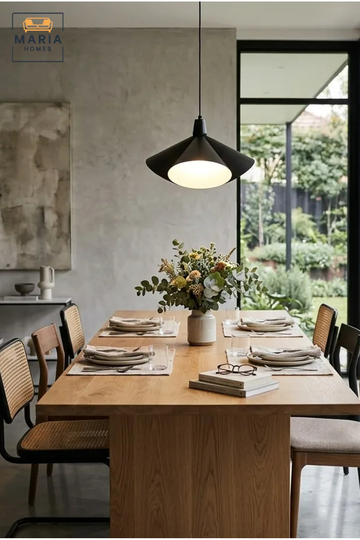 Modern Black Pendant Light with Sculptural Metal Shade and Diffuser, Hanging Ceiling Lamp for Dining Room, Kitchen Island, Living Room, Café and Restaurant