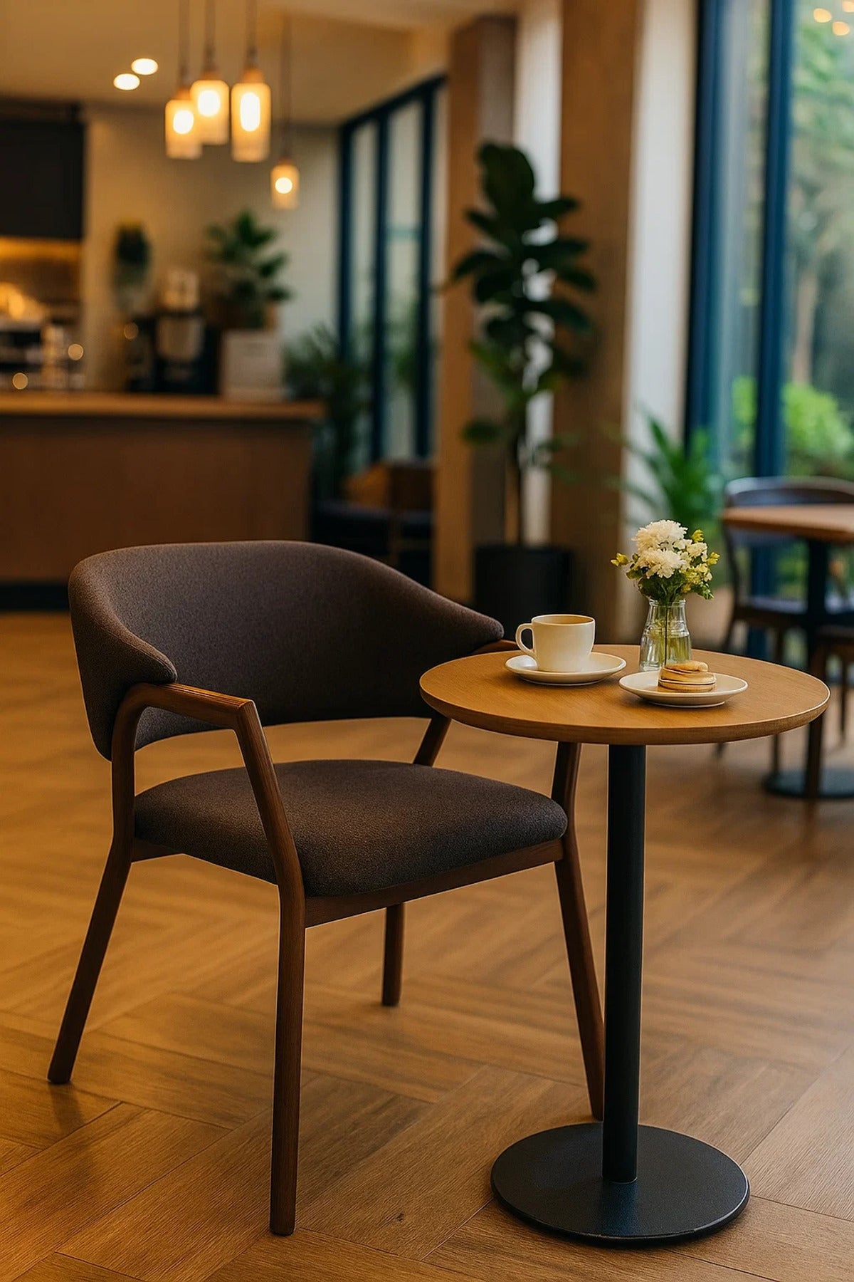 Modern Dining Chair with Wooden Frame & Armrests, Comfortable Accent Chair for Home & Office