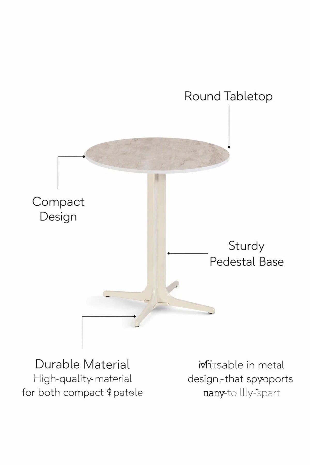 Round Beige Coffee Table Marble Style Top with Metal Base Side Table 45_45_50 cm