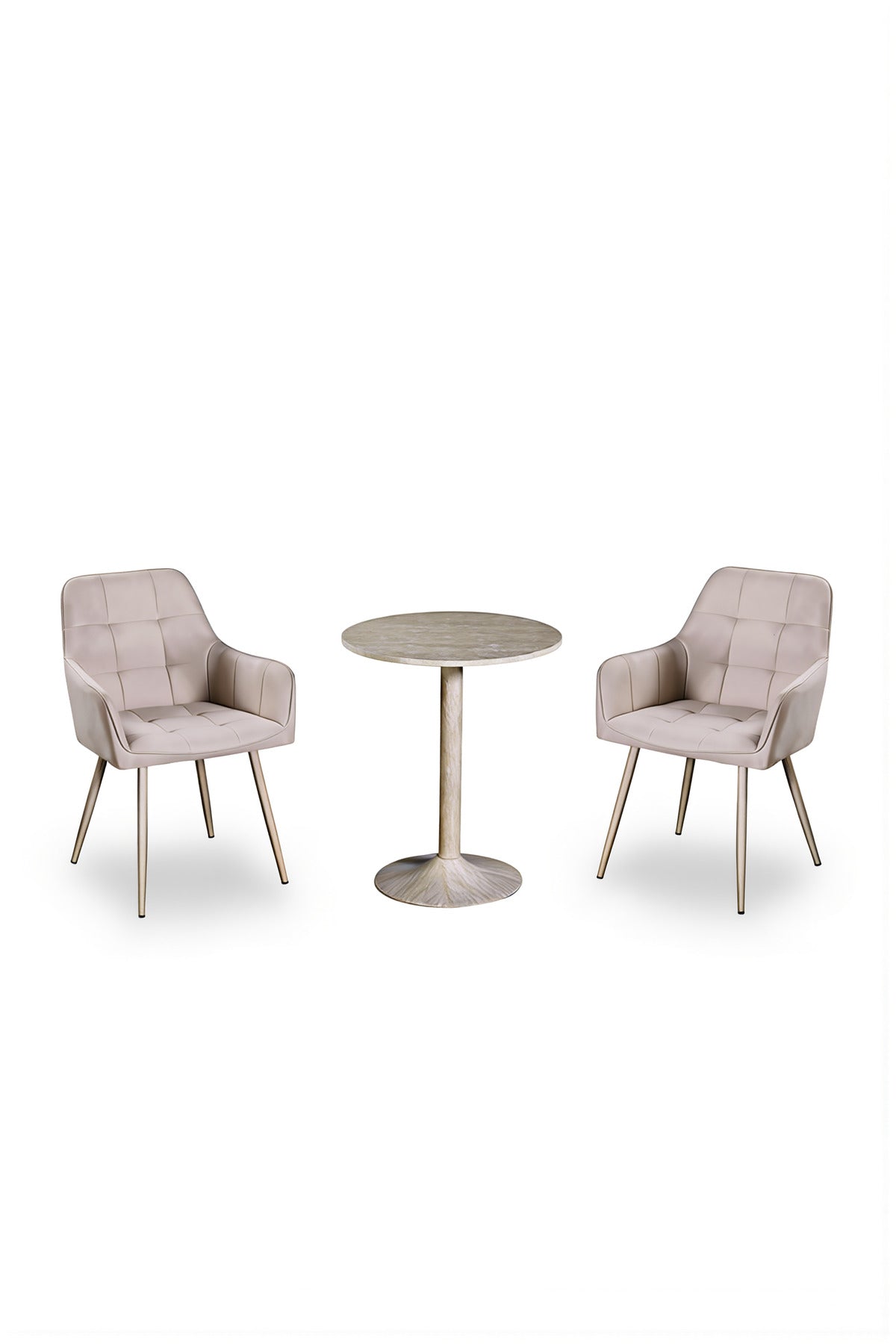 Stylish Beige Conversation Set 2 Soft Armchairs and Round Table for Balcony Cafe Office Nook