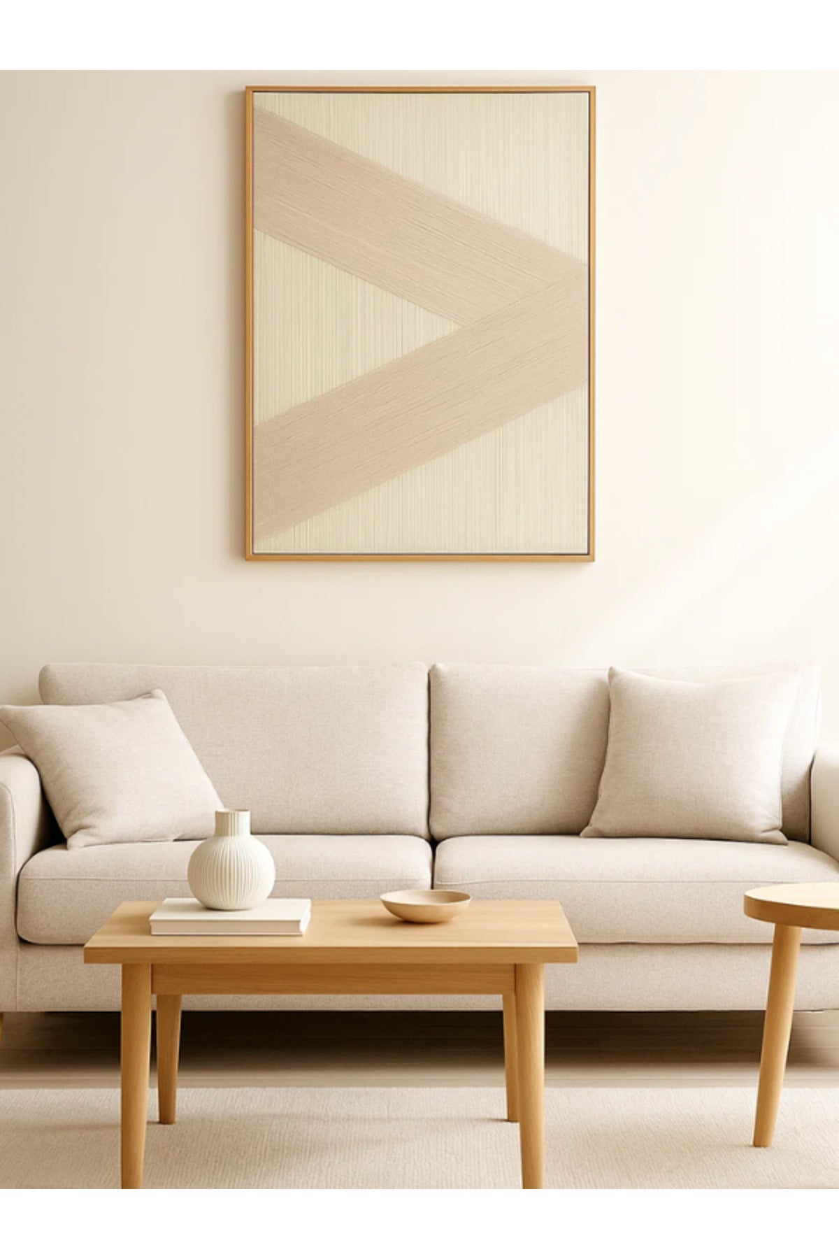 Modern Abstract Wall Art Ð 120_80 cm Beige and Cream Geometric Framed Canvas DŽcor