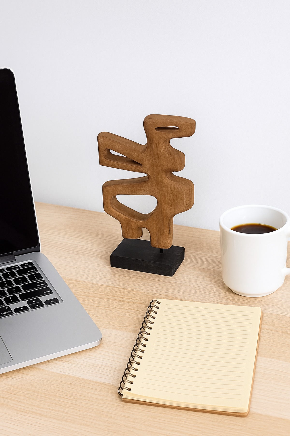 Walnut and Black Wooden Abstract Decorative Sculpture on Stand Ð Contemporary Art Accent